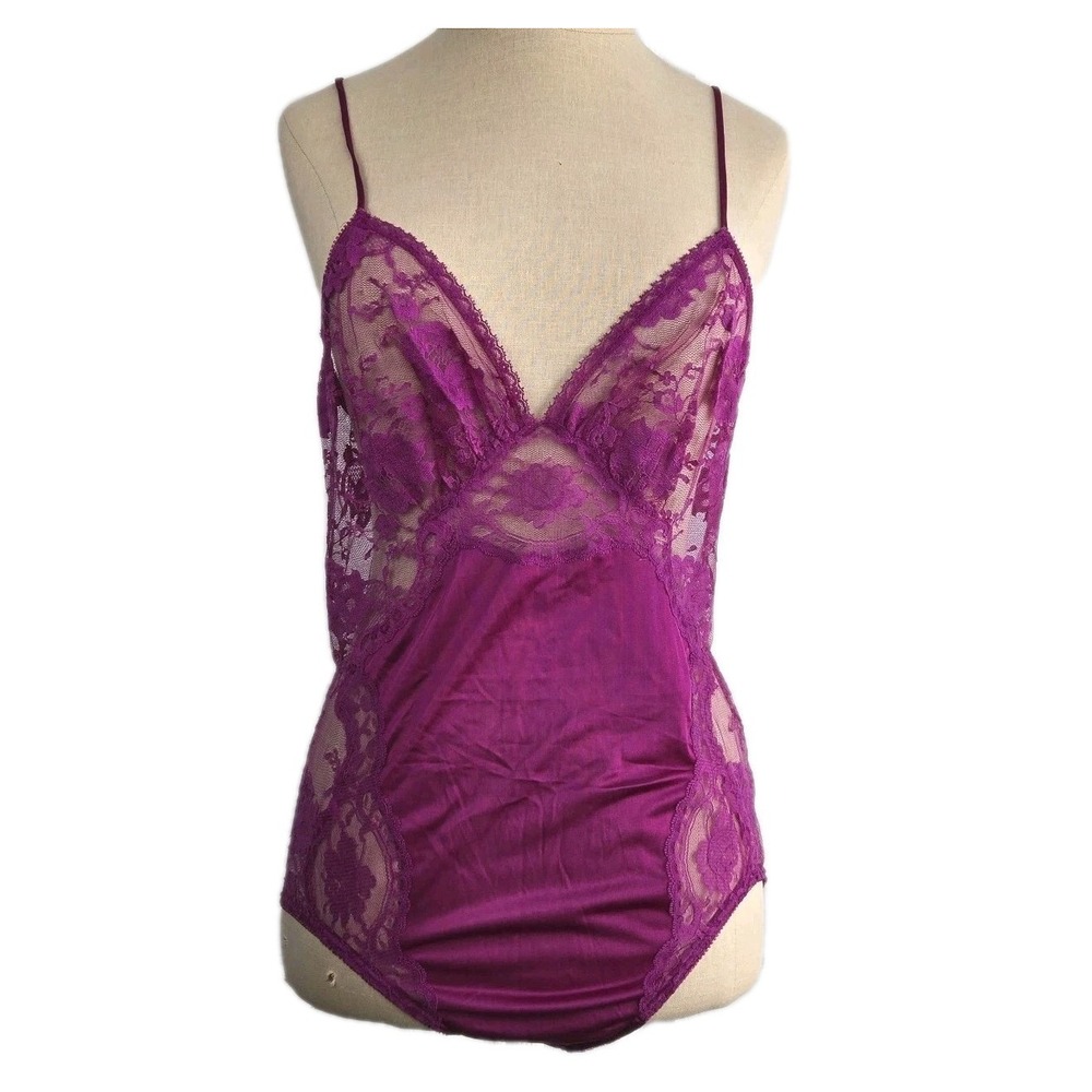 Kayser Vtg Purple Satin Lace Teddy One Piece Size 36 Made In USA Lingerie‎